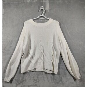 Hollister Womens XL Cream White Boucle Cable Knit Relaxed Pullover Sweater Crew